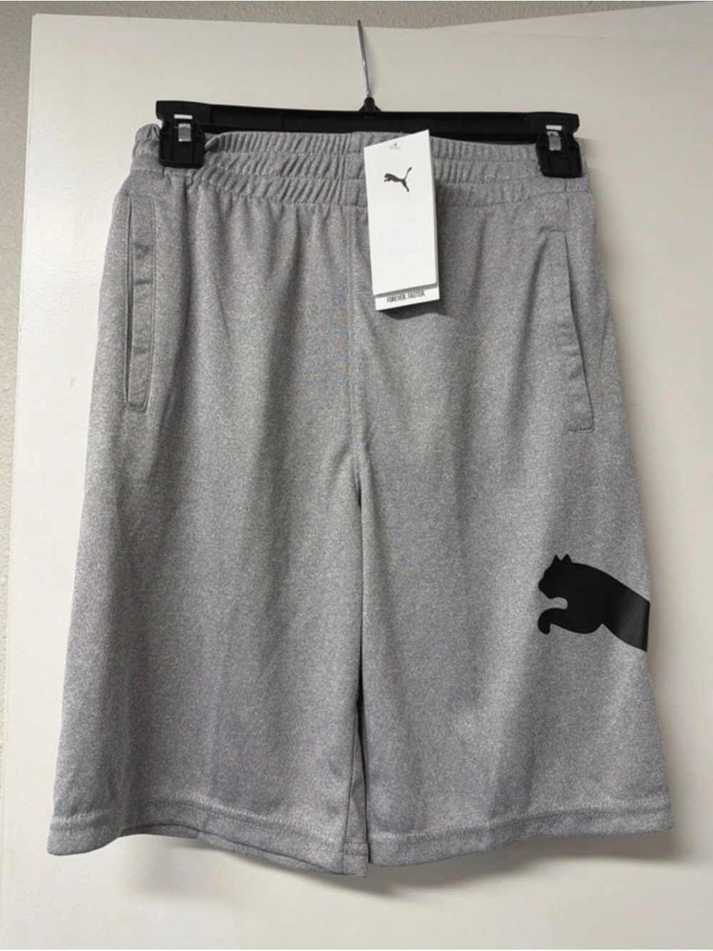 Puma Light Gray Athletic Shorts with Black Logo